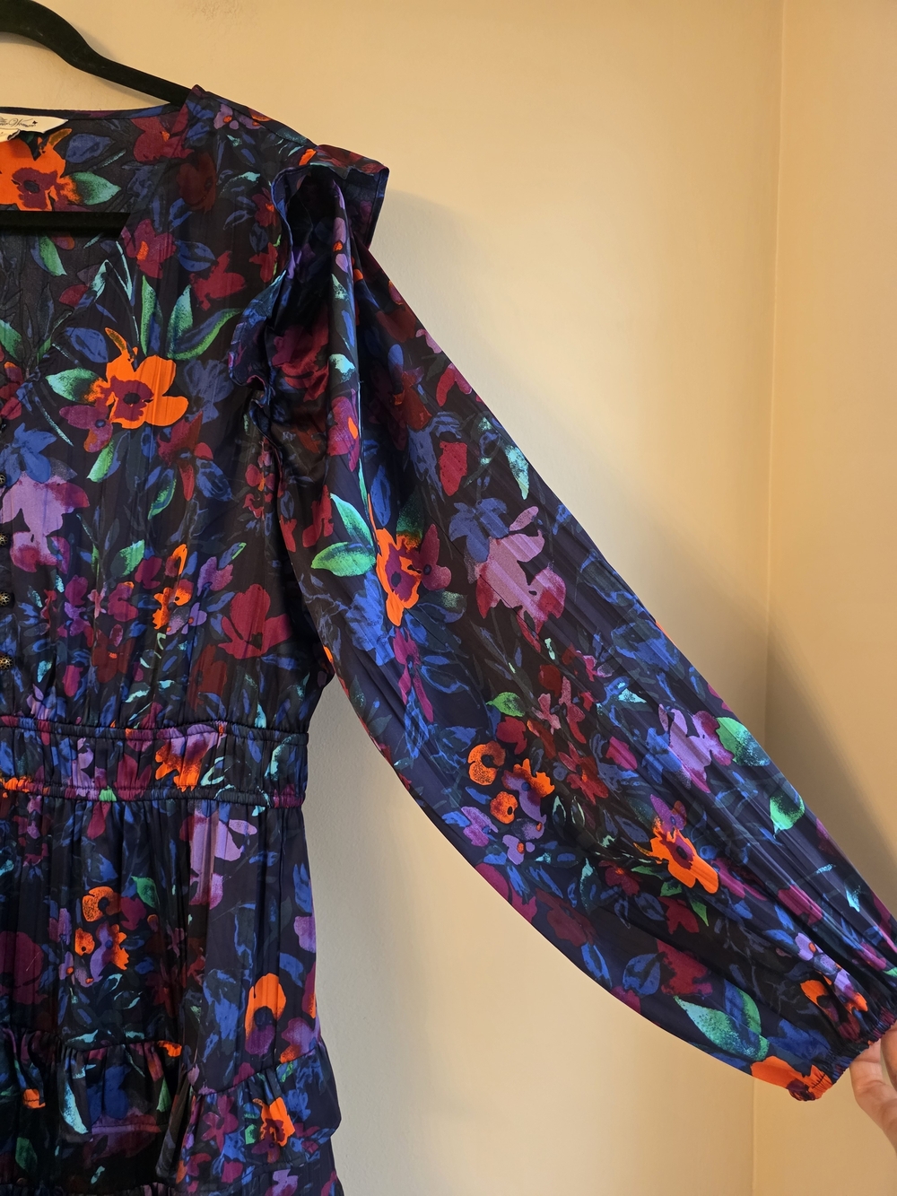 The Pioneer Woman Tiered Ruffle Mini Dress Floral Blue Orange Size Large - Picture 6 of 11